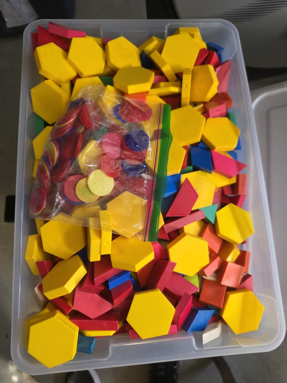Assorted Colorful Math Pattern Blocks and Counters - Yellow Dominant